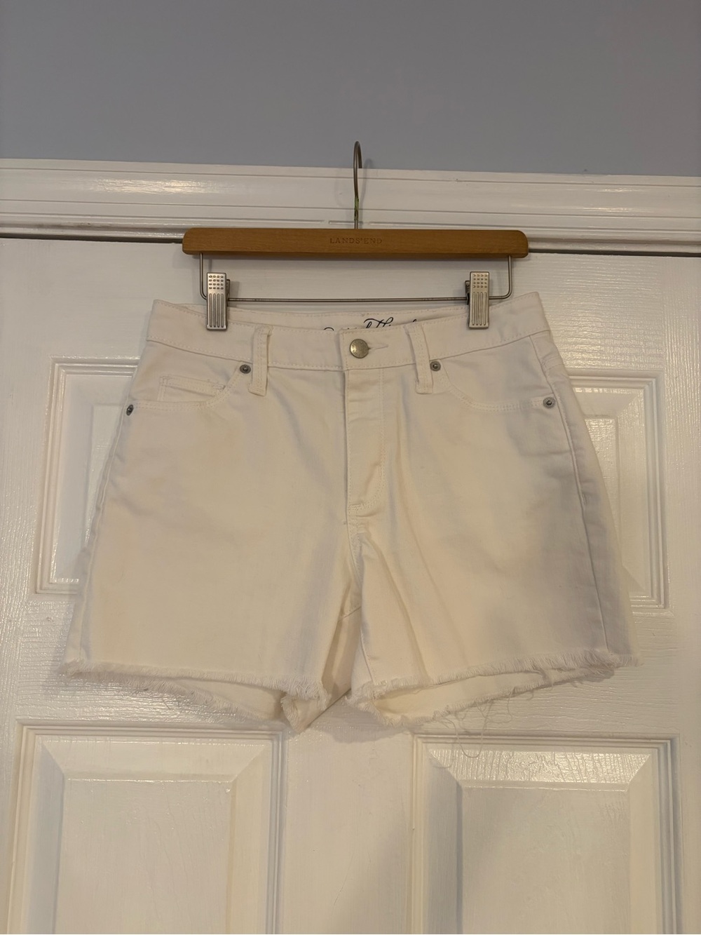 White Denim Shorts with Frayed Hem